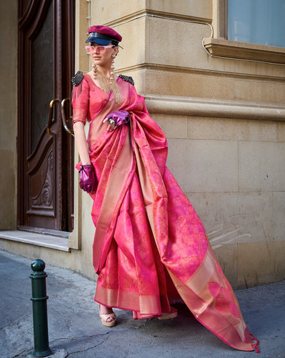 Pink Color Organza Readymade/Easy Saree