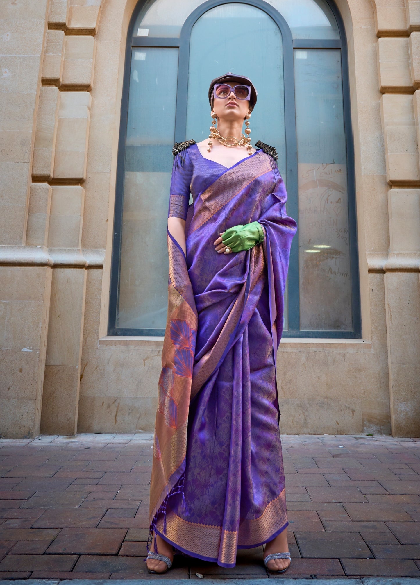 Purple Color Organza Readymade/Easy Saree