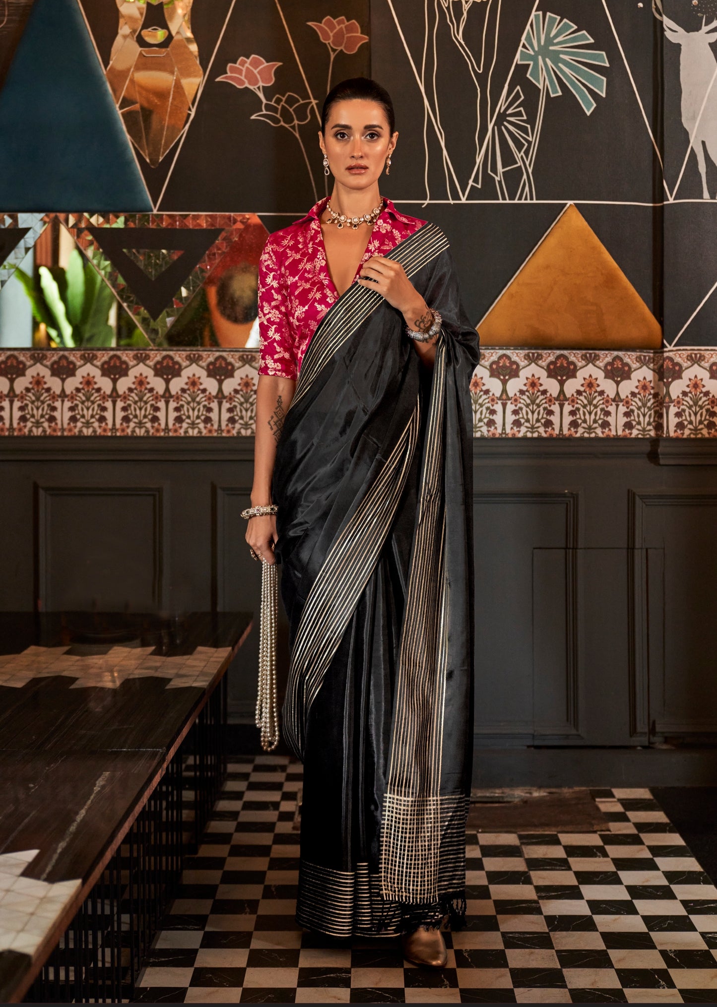 Black Color Soft Silk Readymade/Easy Saree