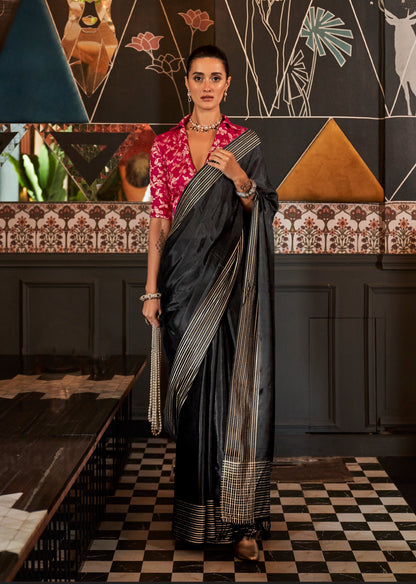 Black Color Soft Silk Readymade/Easy Saree