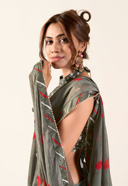 Grey Georgette Readymade Saree