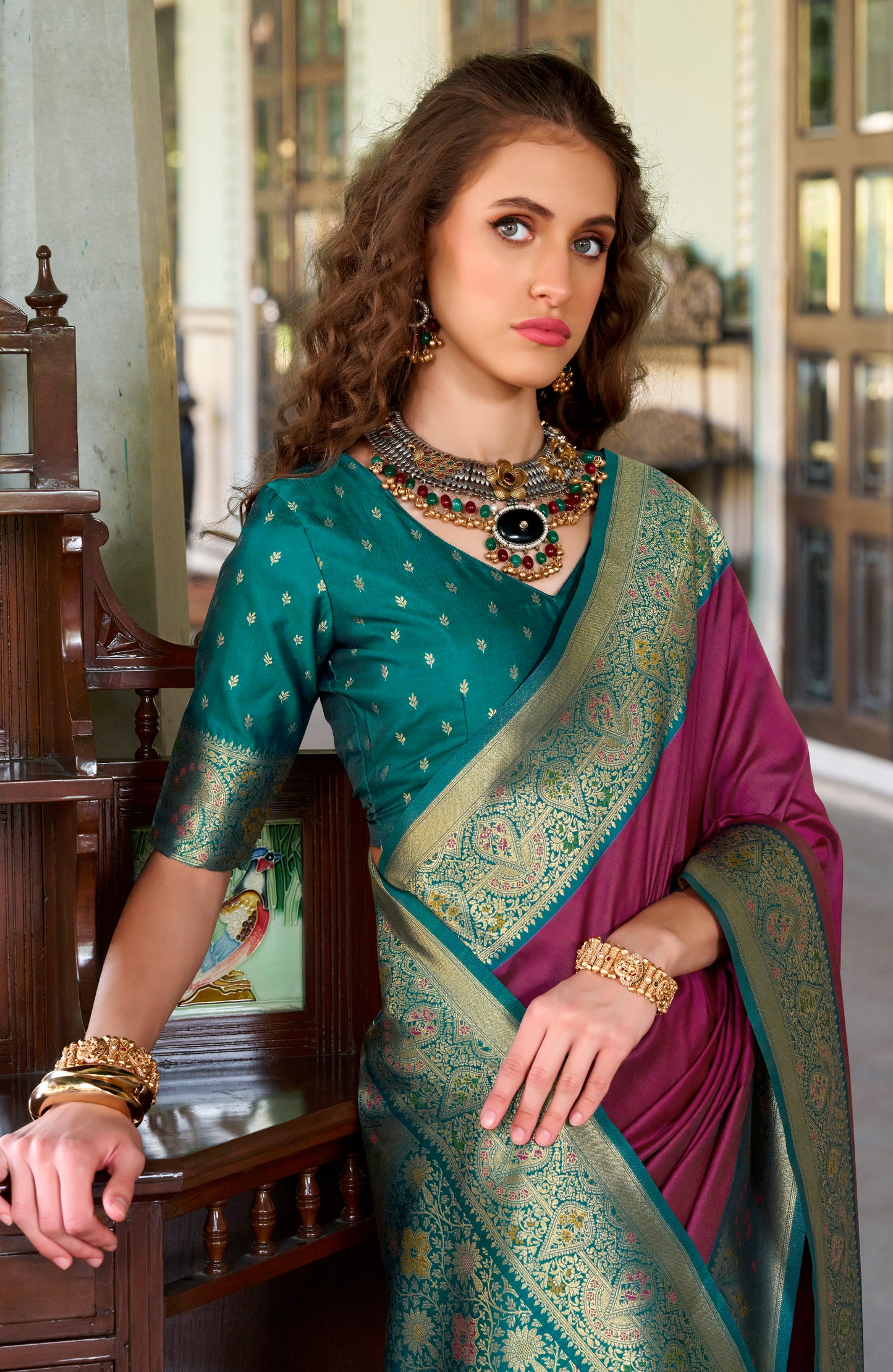 Maroon Soft Silk Readymade/Easy Saree
