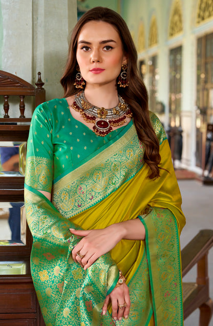Green Soft Silk Readymade/Easy Saree