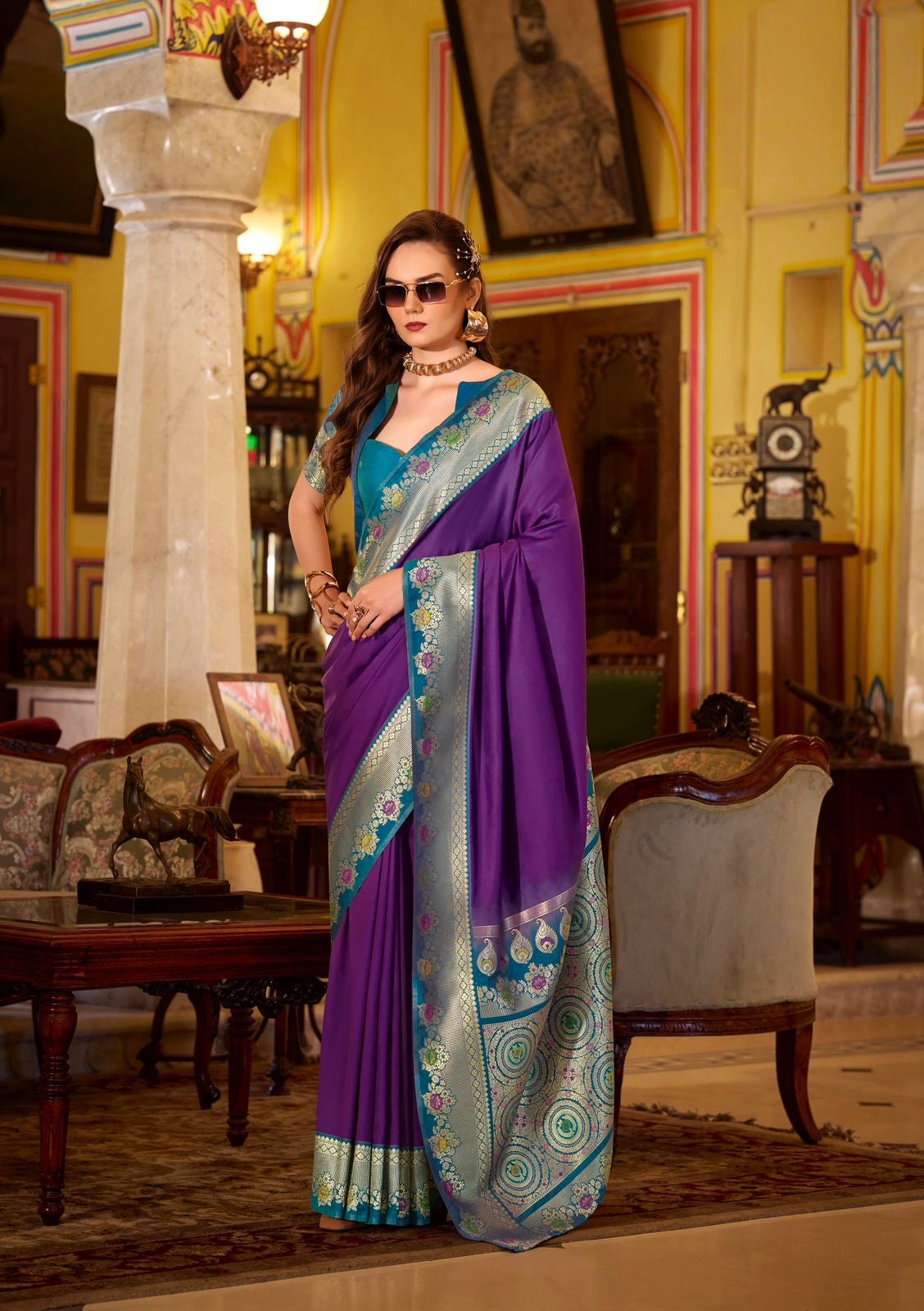 Dark Purple Readymade/Easy Kanjivaram Saree - Panaash Saree
