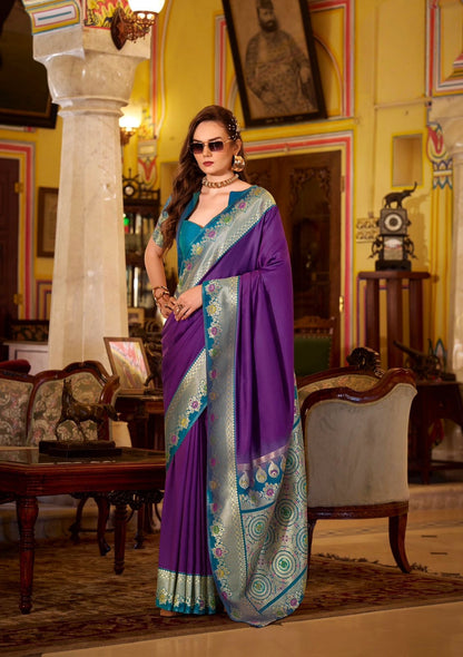 Dark Purple Readymade/Easy Kanjivaram Saree - Panaash Saree