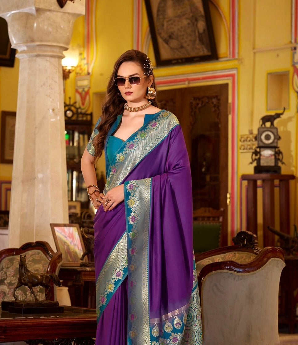 Dark Purple Readymade/Easy Kanjivaram Saree - Panaash Saree