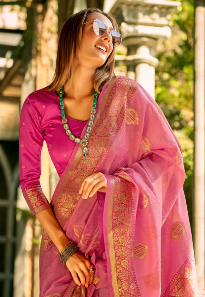 Pink Color Banarasi Silk Readymade/Easy Saree