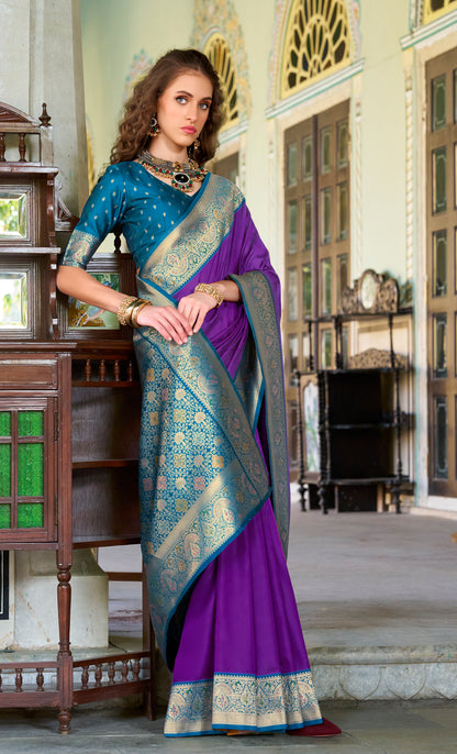 Purple Soft Silk Readymade/Easy Saree