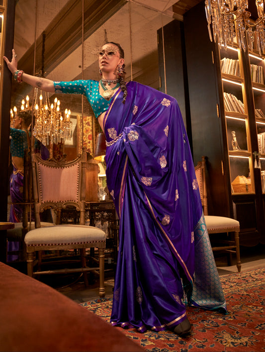 Purple Color Satin Silk Readymade/Easy Saree