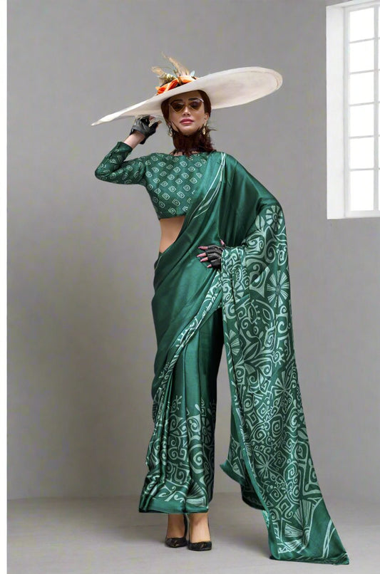 Green Crepe Office Wear Easy/Readymade Saree