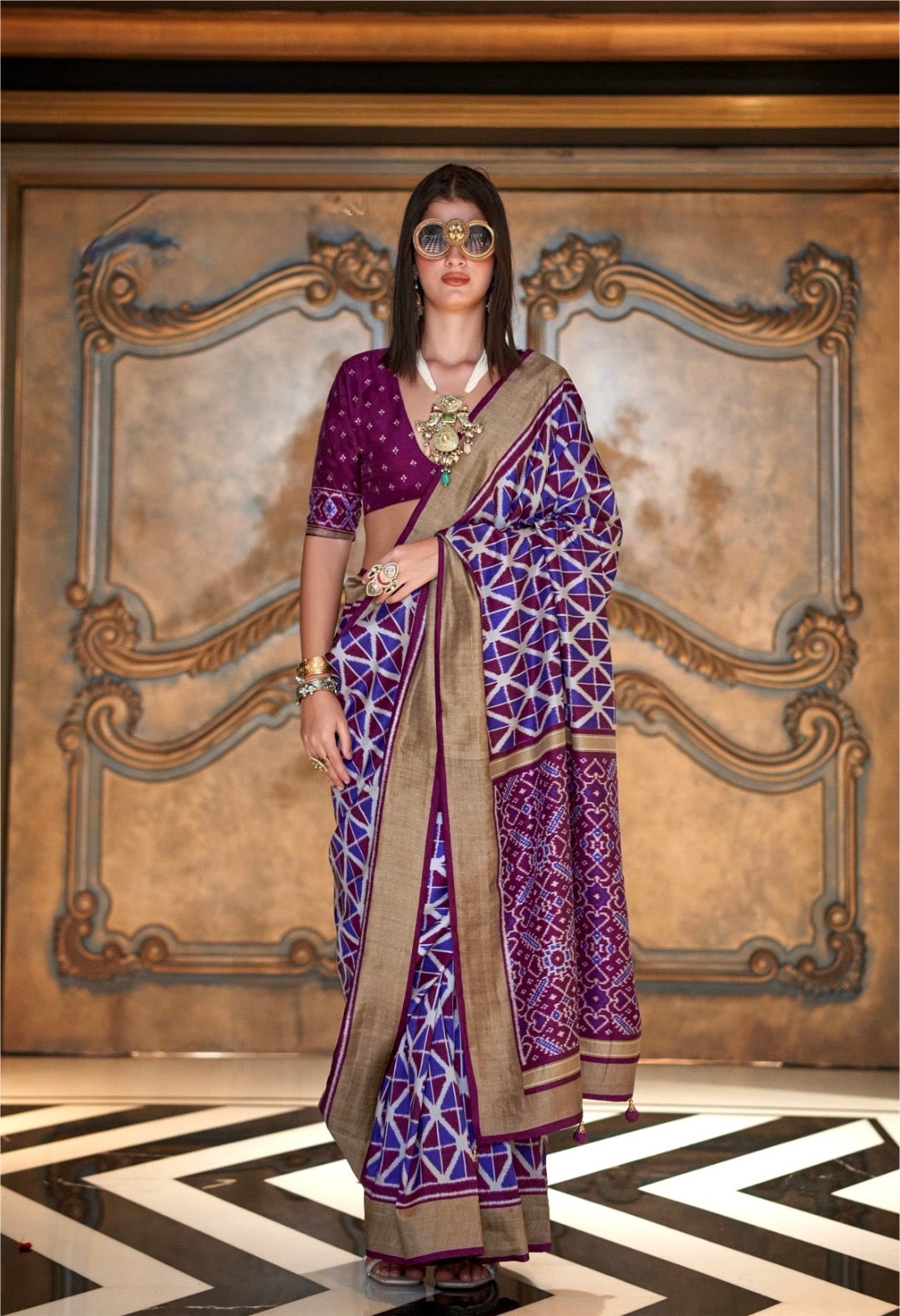 Magenta Ikkat Silk Readymade/Easy Saree
