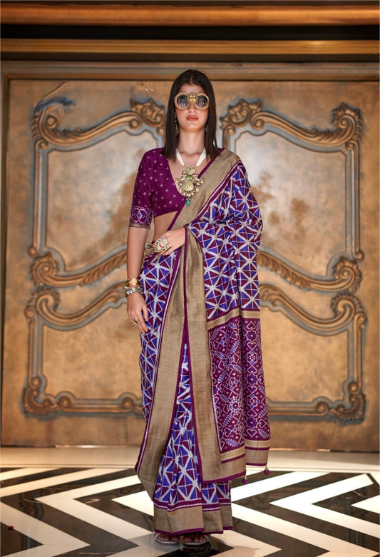Magenta Ikkat Silk Readymade/Easy Saree