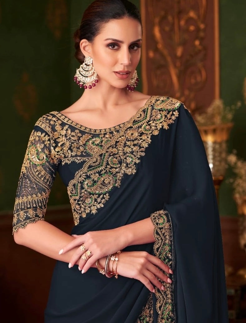 Black Cocktail Party Wear Readymade Saree
