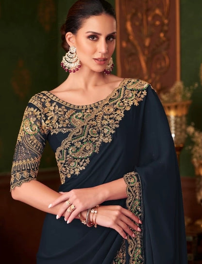 Black Cocktail Party Wear Readymade Saree
