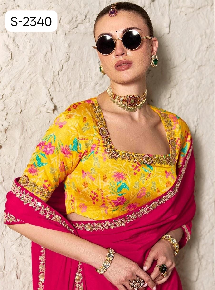 Fuchsia Fancy Tissue Silk Ready to wear/Easy Saree - Panaash Saree