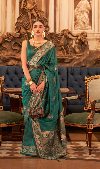 Green Color Raw Silk Saree With Sequence Work