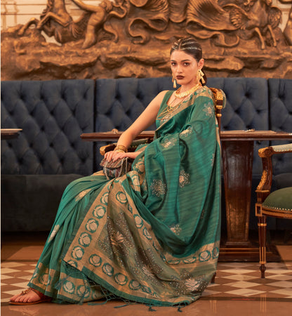 Green Color Raw Silk Saree With Sequence Work