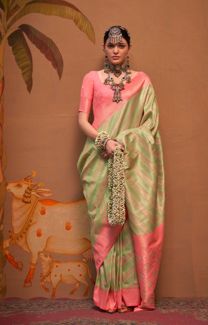 Pista Color Kanjivaram Silk Readymade/Easy Saree