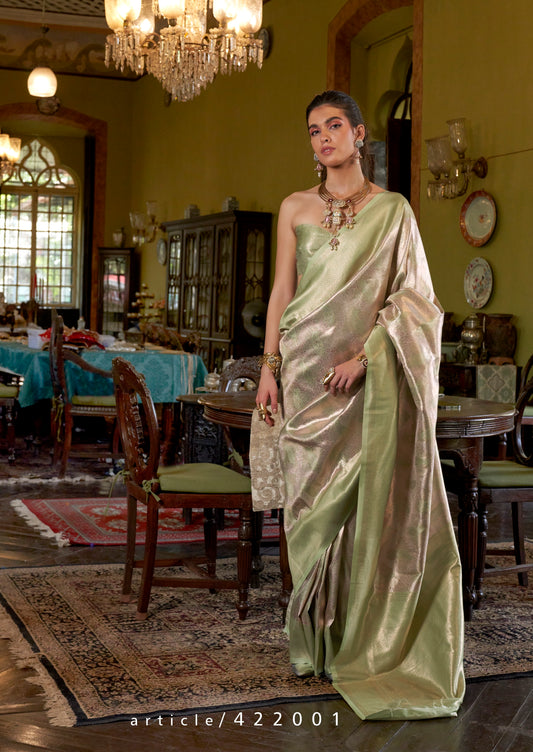 Pastel Green Kanjivaram Silk Readymade/Easy Saree