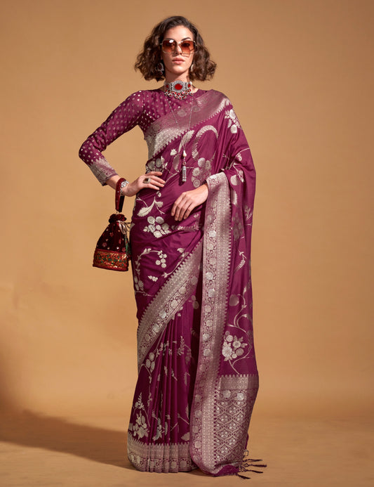 Maroon Soft Silk Readymade/Easy Saree