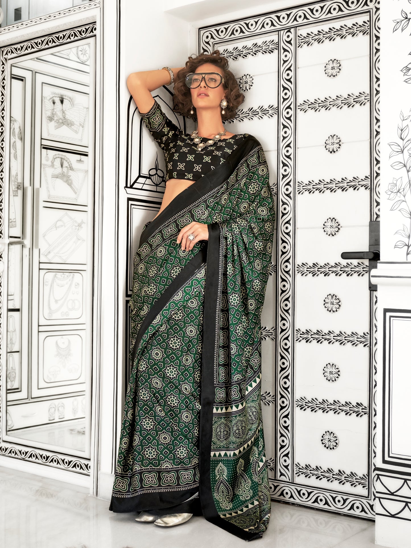 Plus Size Multicolor Crepe Office Wear Readymade Saree