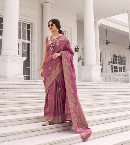 Wine Pink Banarasi Silk Readymade/Easy Saree