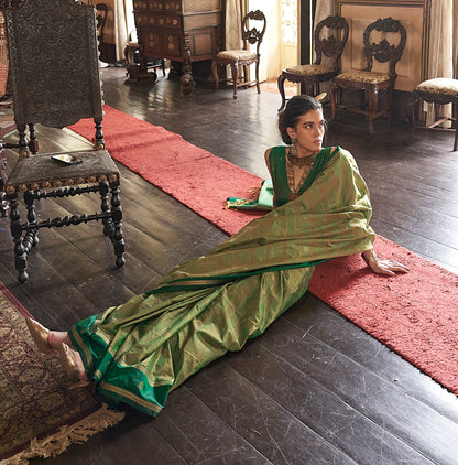 Green Kanjivaram Silk Readymade/Easy Saree