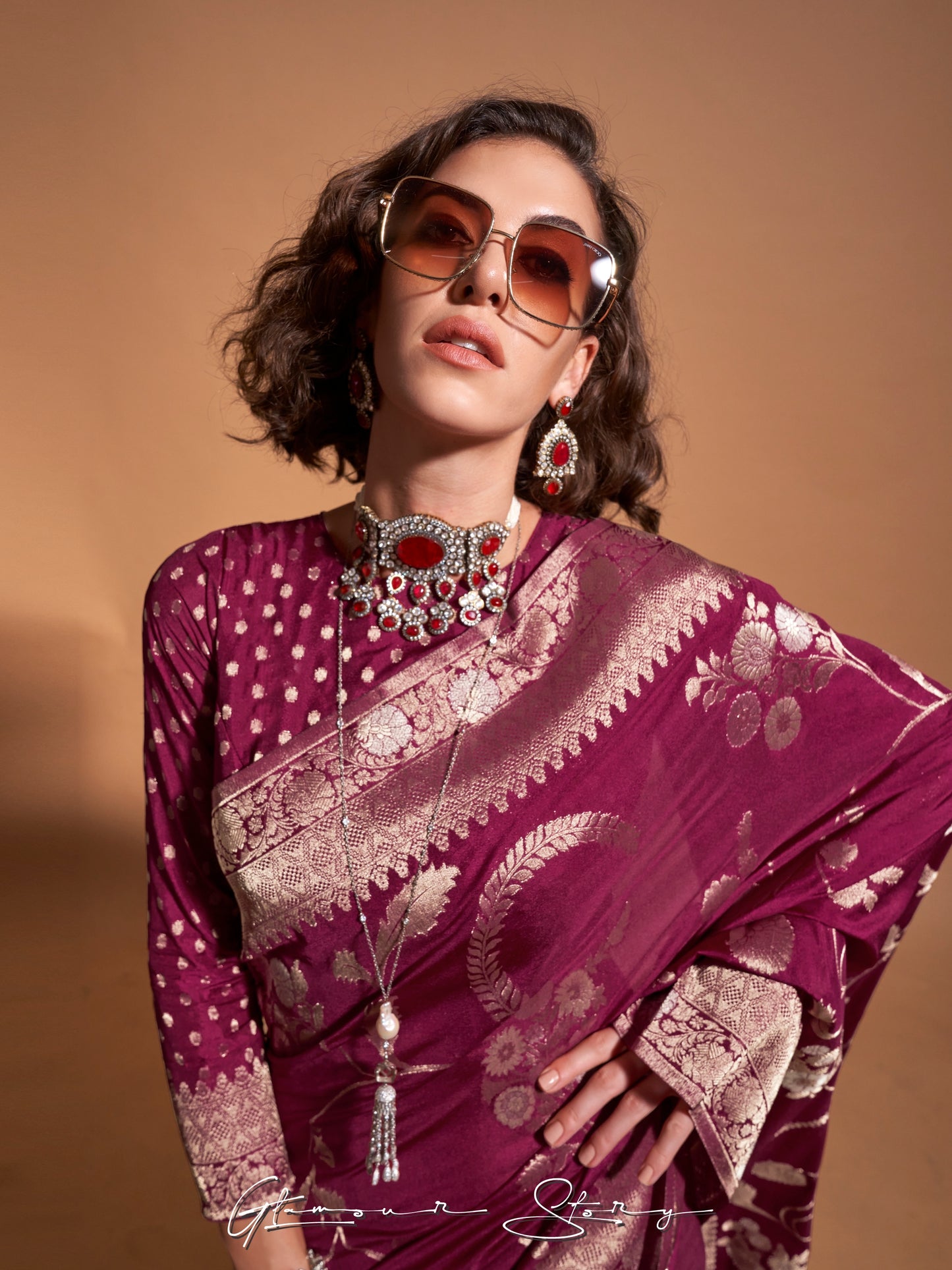 Maroon Soft Silk Readymade/Easy Saree