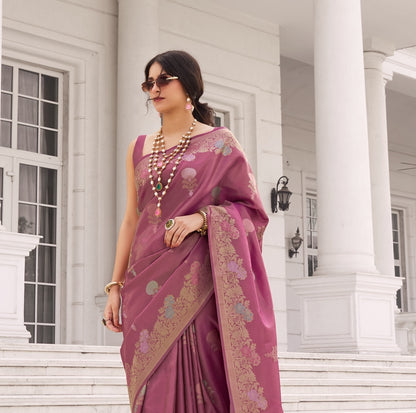 Wine Pink Banarasi Silk Readymade/Easy Saree