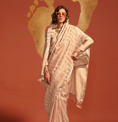 Off White Color Banarasi Silk Readymade/Easy Saree