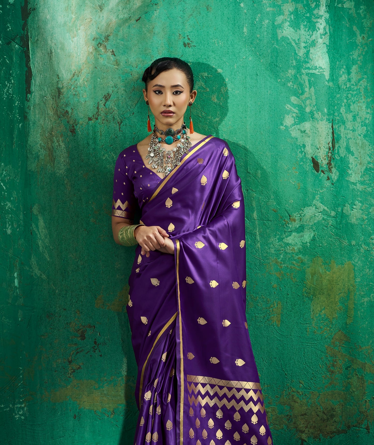 Purple Satin Silk Ready To Wear/Easy Saree