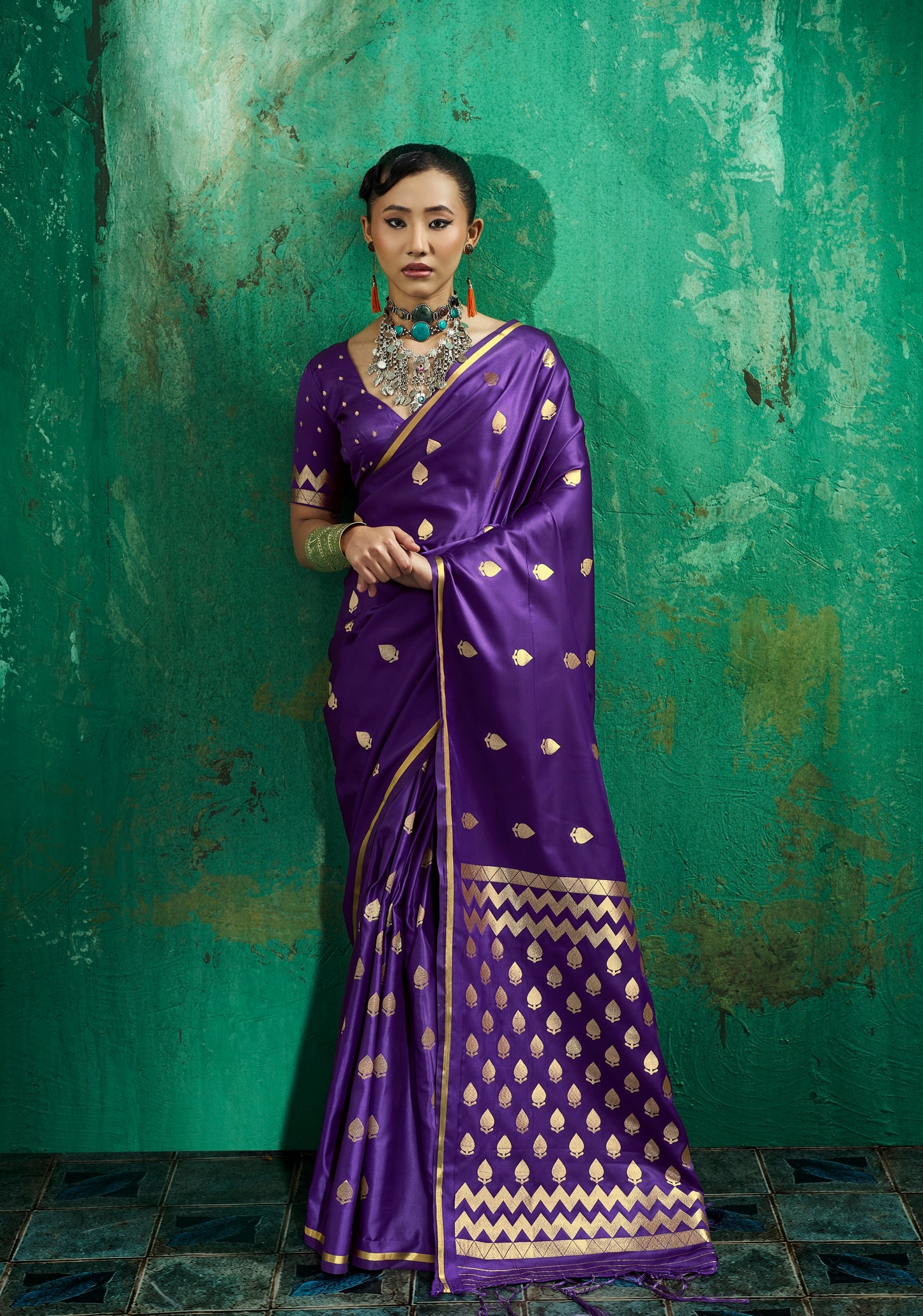 Purple Satin Silk Ready To Wear/Easy Saree