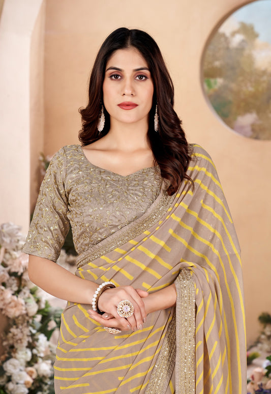 Beige Leheriya Color Cocktail Readymade Saree