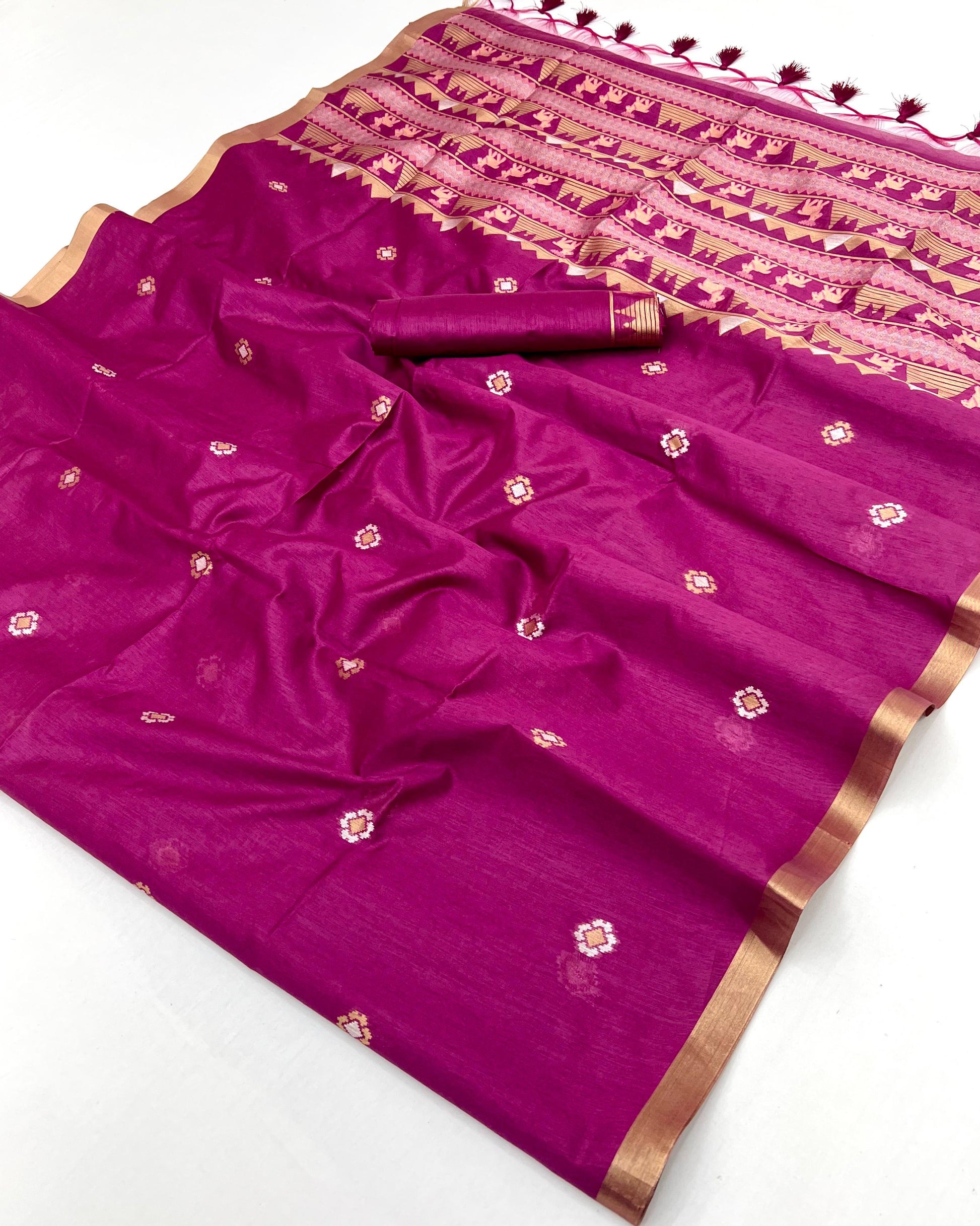 Magenta Munga Silk Ready To Wear/Easy Saree by Stylebypanaash