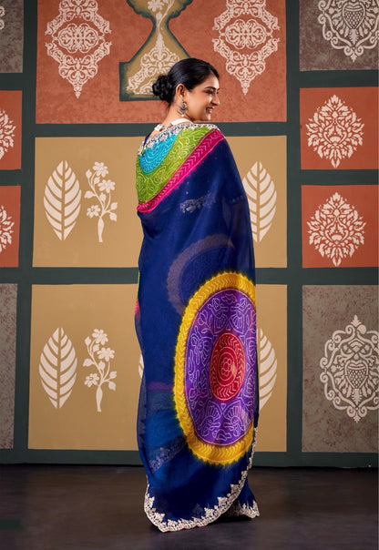 Navy Blue Chiffon Ready To Wear/Easy Saree