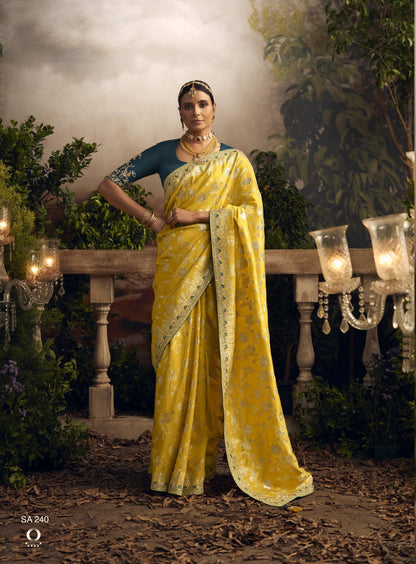 Yellow Color Designer Kanjivaram Silk Readymade/Easy Saree