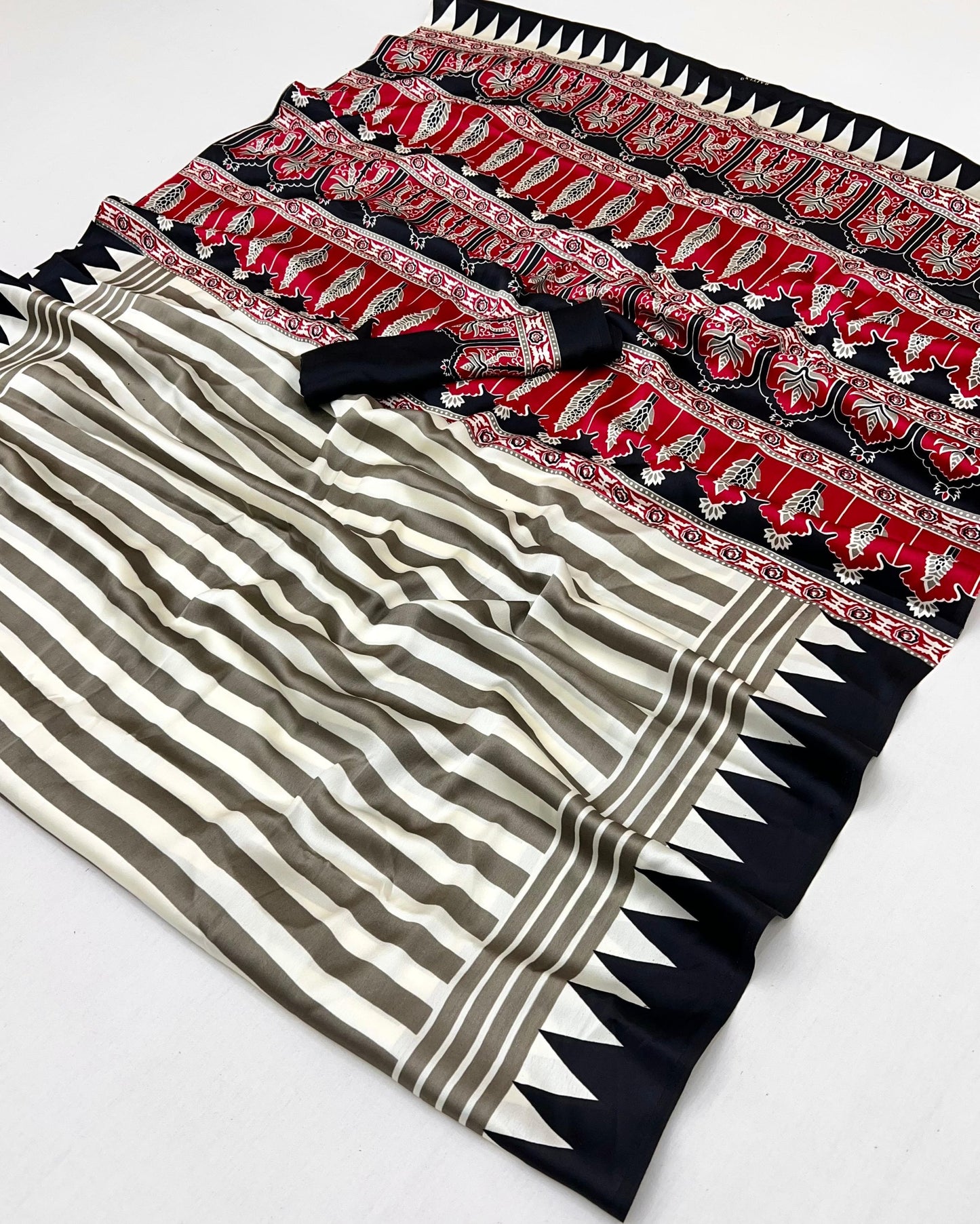 Black Stripe Crepe Silk Readymade/Easy Saree