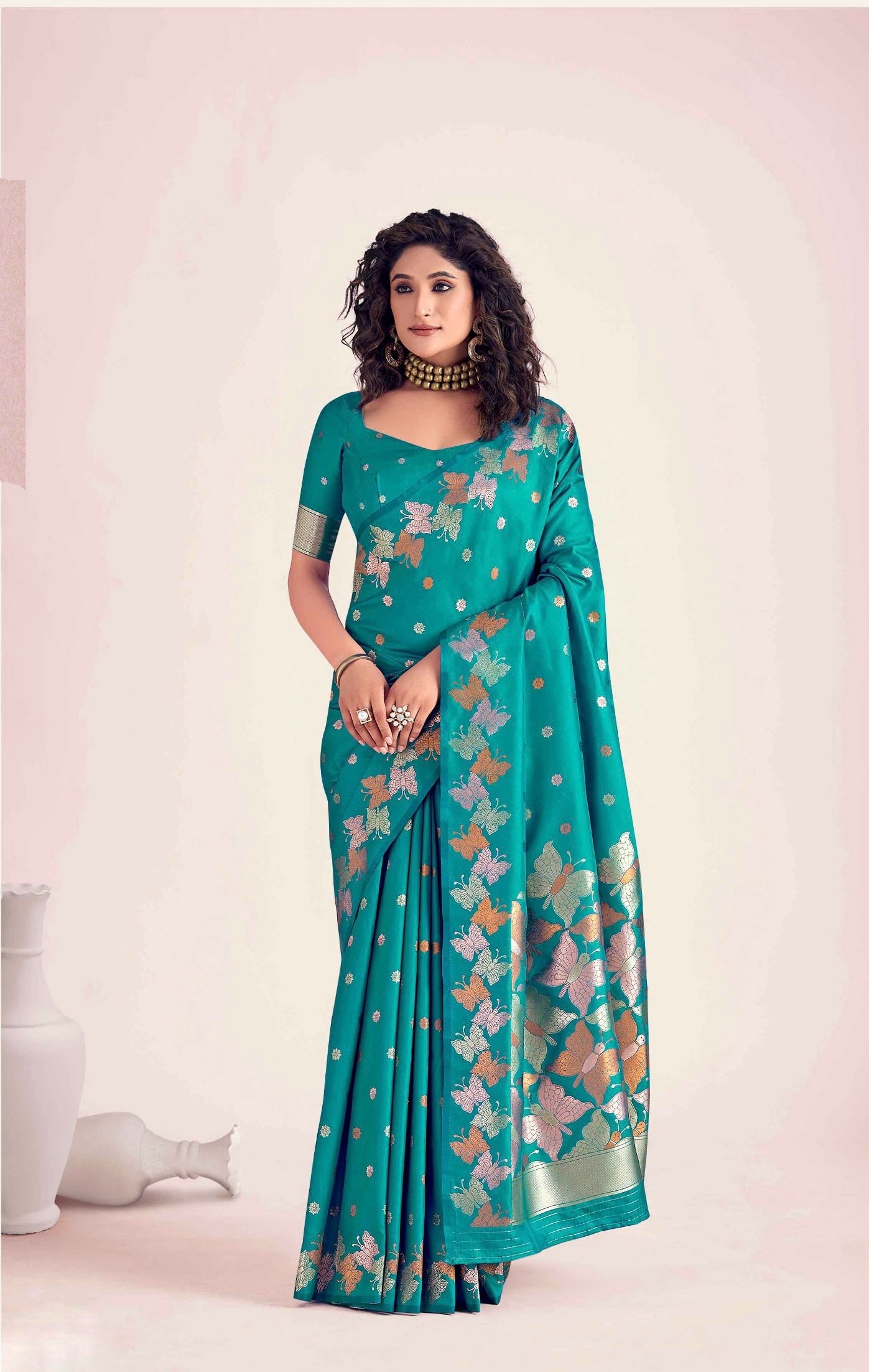 Turquoise Color Kanjivaram Silk Readymade/Easy Saree