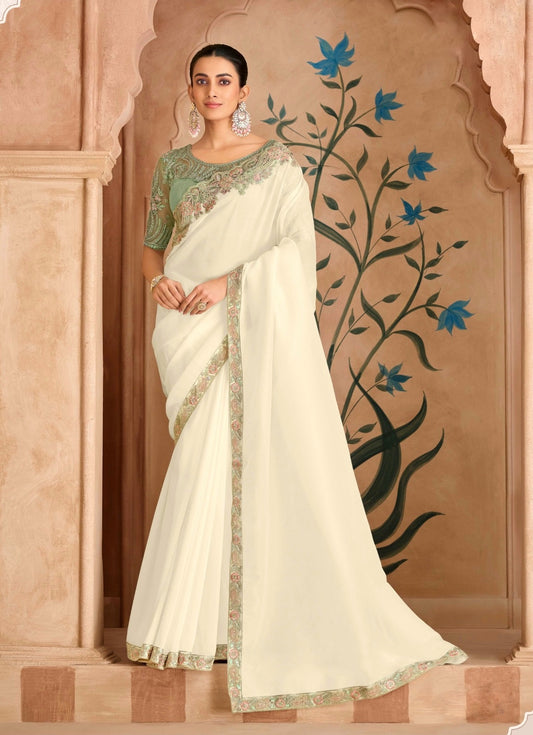 Ivory Cocktail Party Wear Readymade Saree