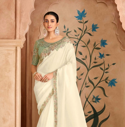 Ivory Cocktail Party Wear Readymade Saree