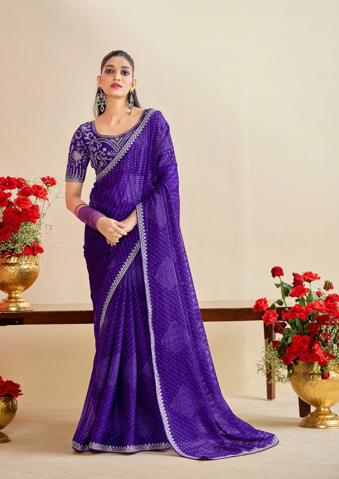 Purple Georgette Readymade/Easy Saree