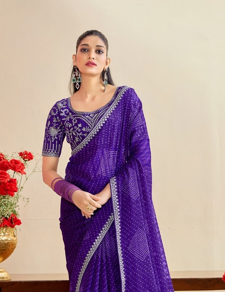 Purple Georgette Readymade/Easy Saree