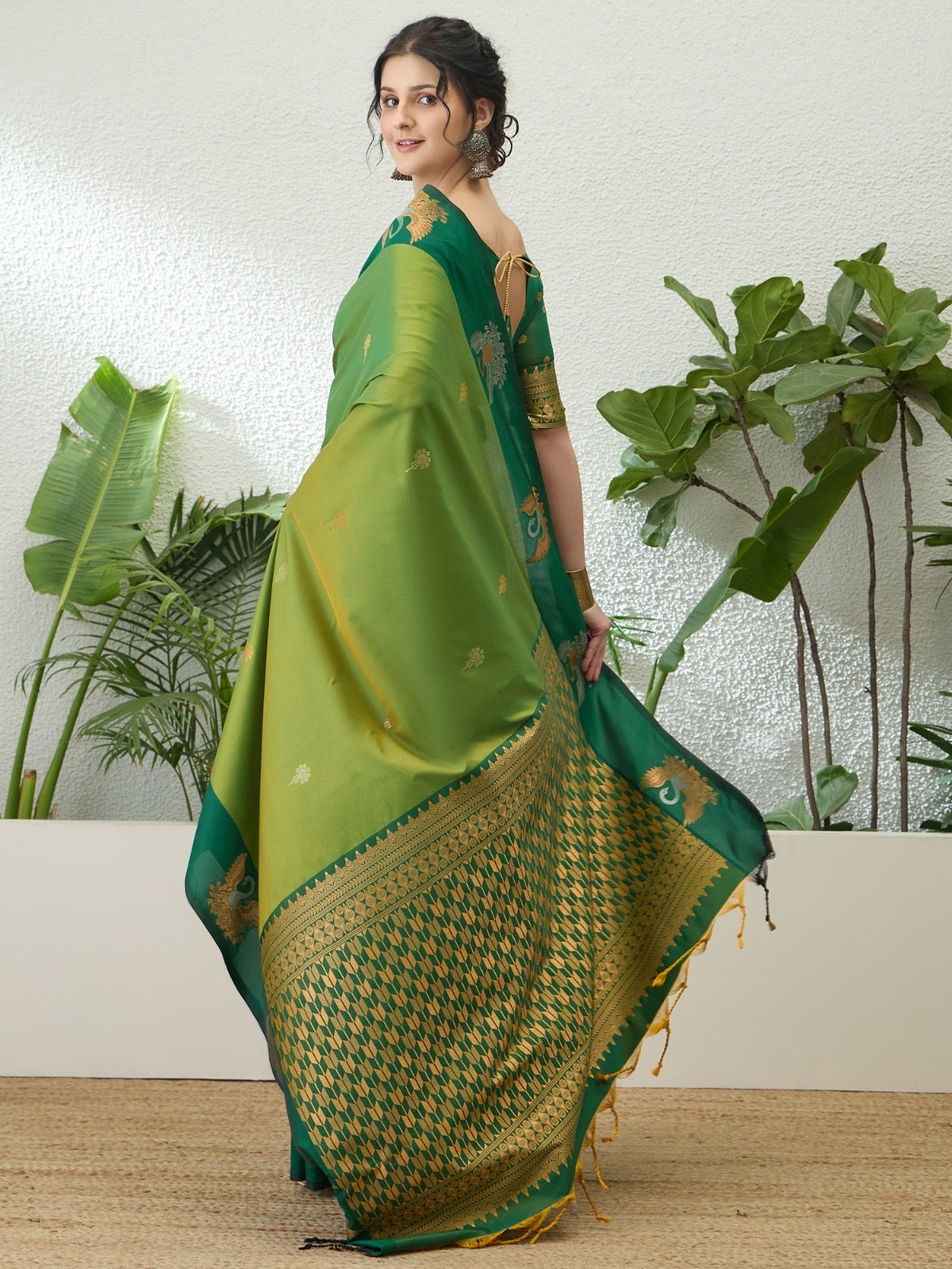Parrot Green Readymade/Easy Kanjivaram Saree - Panaash Saree