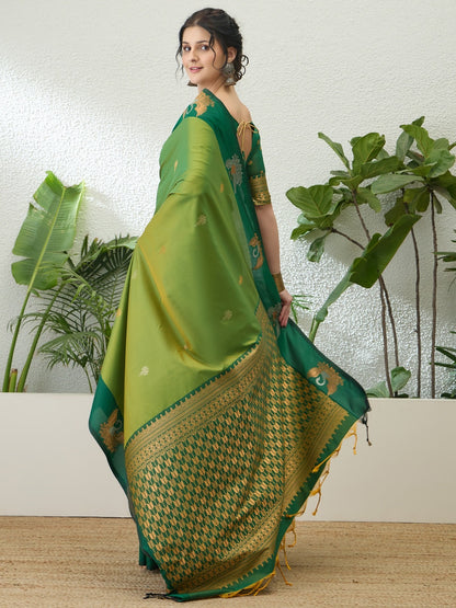 Parrot Green Readymade/Easy Kanjivaram Saree - Panaash Saree