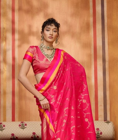 Pink Kanjivaram Silk Readymade/Easy Saree