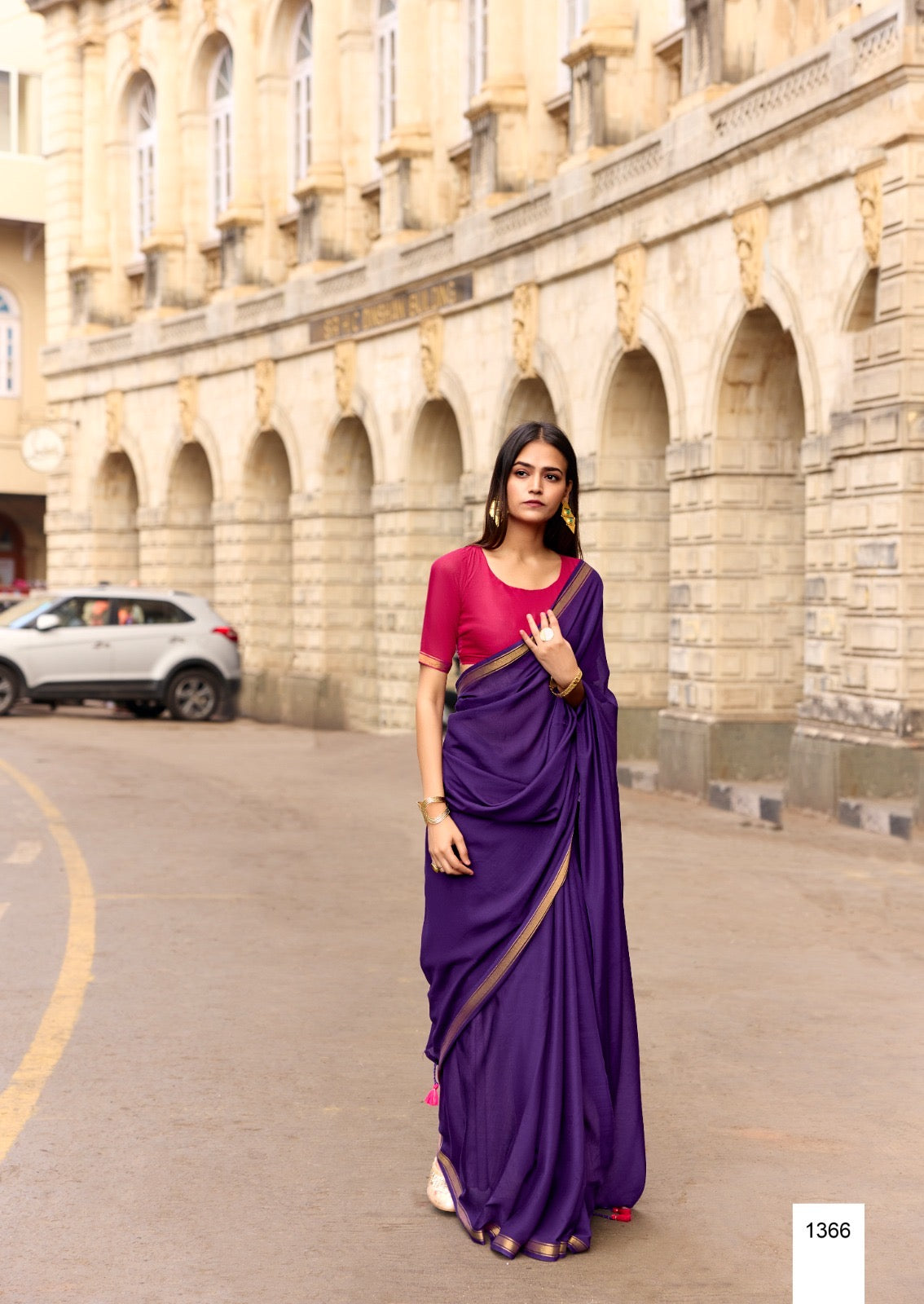 Purple Mul Cotton Ready To Wear/Easy Saree