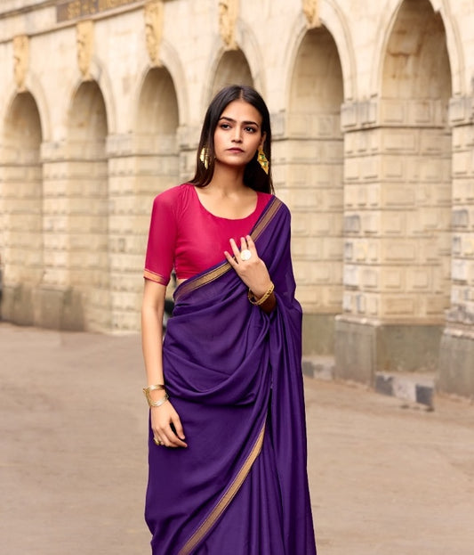 Purple Mul Cotton Ready To Wear/Easy Saree