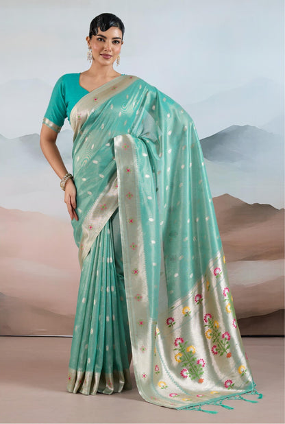 Sea Green Paithani Tissue Readymade/Easy Saree
