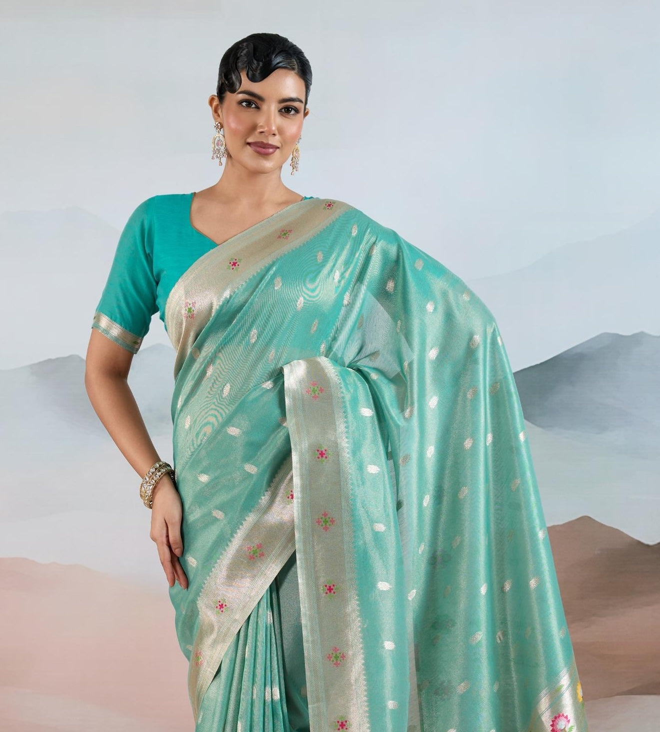 Sea Green Paithani Tissue Readymade/Easy Saree