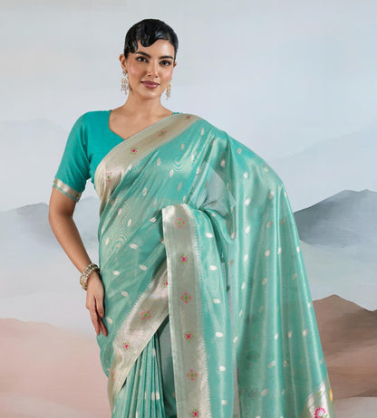 Sea Green Paithani Tissue Readymade/Easy Saree